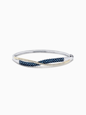 14k Two Tone Gold Blue And White Diamond Crossover Bangle, 2.00 Tcw