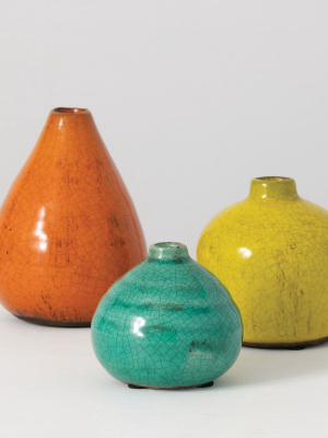 Sullivans Set 3 Small Ceramic Vases 3"h, 4"h & 5"h Orange, Yellow & Teal