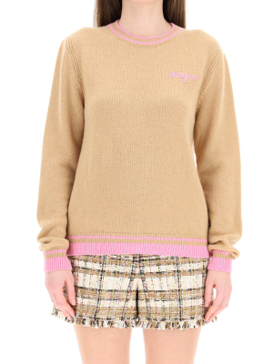 Msgm Contrast Trim Logo Embroidered Jumper