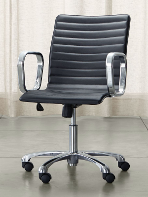 Ripple Black Leather Office Chair With Chrome Base