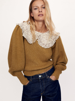 Contrasting Knit Collar Sweater