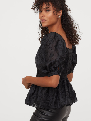 Jacquard-weave Peplum Top