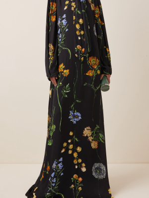 Floral-print Tie-neck Maxi Crepe Maxi Dress