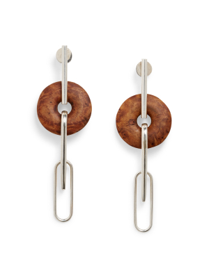 Burled Wood & Silver Earrings