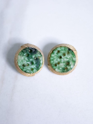 Vintage Ciner Carved Jade Glass Earrings