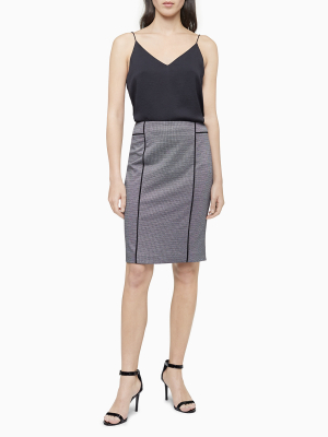 Piped Houndstooth Pencil Skirt