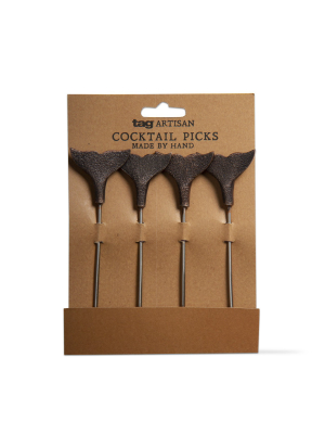 Tag Whale Tail Cocktail Pick Set Of 4 Stainless Steel With Rustic Black Finish Reusable