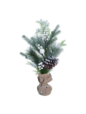 Transpac Artificial 26 In. Brown Christmas Snowy Pine Tree