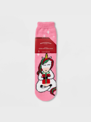 Women's Unicorn Cozy Crew Socks With Gift Card Holder - Wondershop™ Pink 4-10