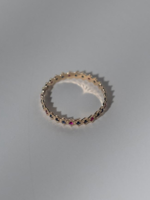 Symm-beaded Ring With Double Blue Sapphire And Ruby