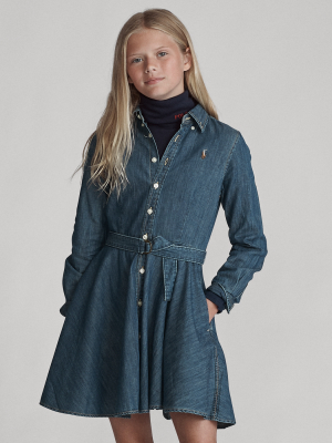 Belted Cotton Denim Shirtdress