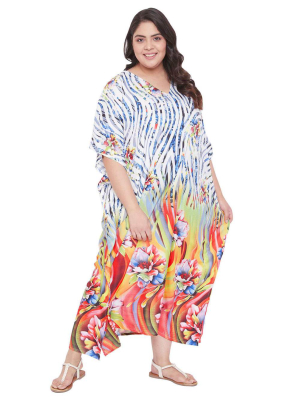 Women Plus Size Polyester Kaftan Dress, Multicolor