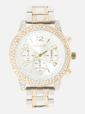 Double Row Crystal Bezel 3 Band Watch