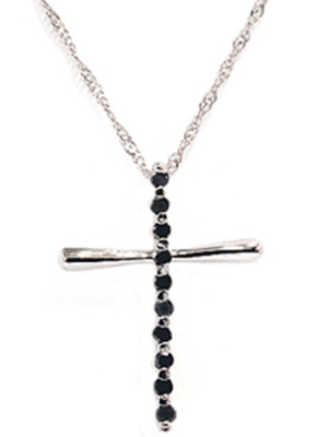 Pompeii3 Black Round Diamond Solid 14 Karat White Gold Cross Pendant Necklace