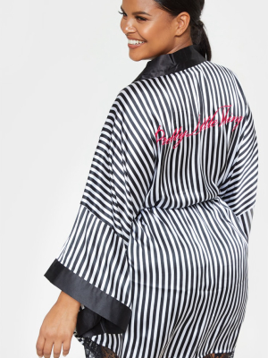 Prettylittlething Plus Black Striped Satin Robe