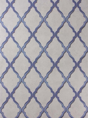 Jali Trellis Wallpaper In Blue And Stone By Matthew Williamson For Osborne & Little