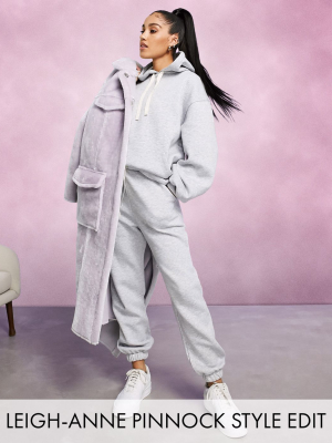 Asos Design Tracksuit Oversized Hoodie With Contrast Ties / Oversized Sweatpants In Gray Marl