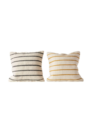 Set Of 2 Wool Blend Woven Striped Pillows