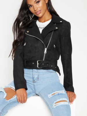 Black Faux Suede Biker Jacket