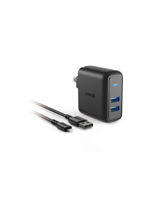 Anker 2-port Powerport 24w Wall Charger (with 3' Powerline Select+ Lightning To Usb-a Cable) - Black