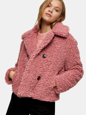 Blush Pink Cropped Borg Coat