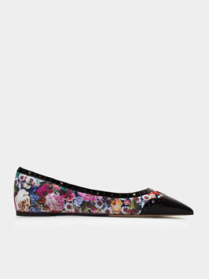 Elvina Black Patent/multi Tapestry Print Canvas