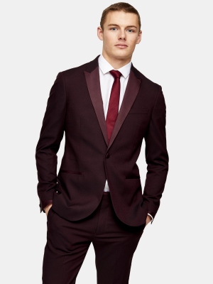 Burgundy Skinny Single Breasted Suit Blazer With Peak Lapels