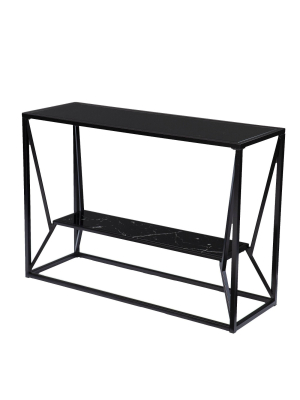 Finsfil Long Glass-top Console Table Black - Aiden Lane