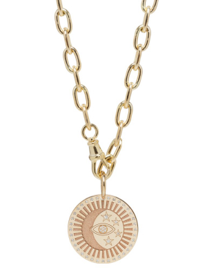 14k Large Diamond Celestial Protection Medallion With Oval Chain Necklace