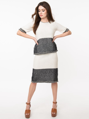 1970s Style Ivory & Black Colorblock Knit Skirt