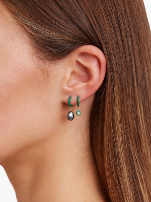 Green Enamel With Champagne Diamond Earrings