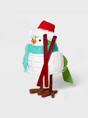 Bird With White Puffer Jacket & Santa Hat Decorative Figurine - Wondershop™