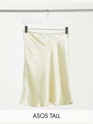 Asos Design Tall Mini High-shine Satin Slip Skirt In Oyster