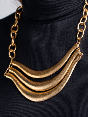 3 Row Satin Gold Chain Bib Necklace