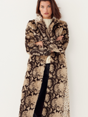 Ajana Snake-printed Faux Fur Coat