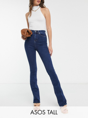 Asos Design Tall Hourglass 'lift And Contour' Flare Jeans In Midwash