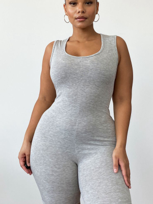 Plus Grey Basic Jersey Unitard