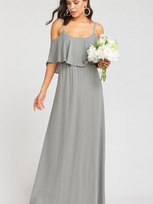 Caitlin Ruffle Maxi Dress ~ Soft Charcoal Crisp