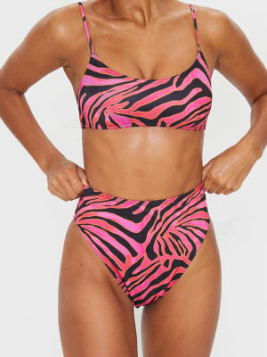 Hot Pink Zebra Print High Waist High Leg Bikini...