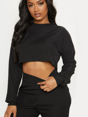 Shape Black Ribbed Long Sleeve Extreme Crop Top