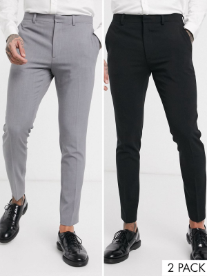 Asos Design 2 Pack Super Skinny Pants In Black And Gray Save