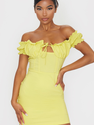 Lemon Bardot Frill Detail Bodycon Dress