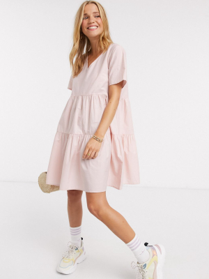 Jdy Smock Dress With Tiered Skirt In Pink