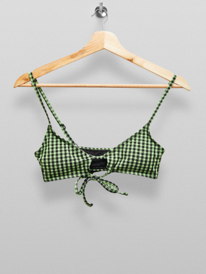 Lime Green Gingham Check Bikini Top