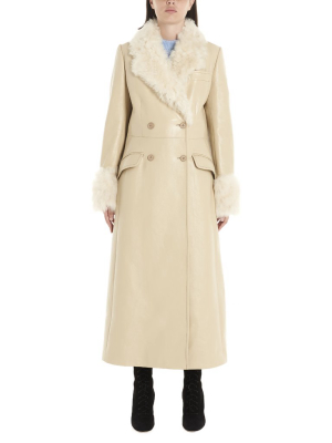 Miu Miu Fur Trimmed Double Breasted Trench Coat