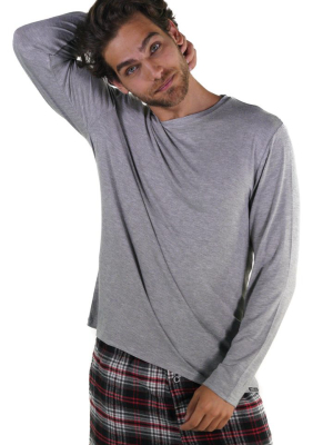 Men's Bamboo Rayon Long Sleeve Knit Sleep Shirt - Grey