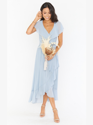 Jess Ruffle Midi Dress ~ Steel Blue Chiffon