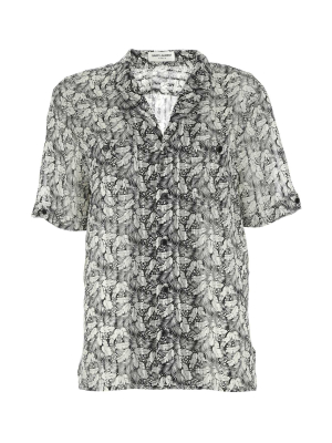 Saint Laurent Allover Leaf Print Short-sleeve Shirt