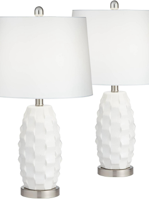 360 Lighting Modern Coastal Accent Table Lamps Set Of 2 Led Scalloped White Ceramic Drum Shade Living Room Bedroom Bedside Office