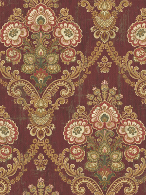 Framed Imperial Bouquet Wallpaper In Royal Red From The Caspia Collection By Wallquest